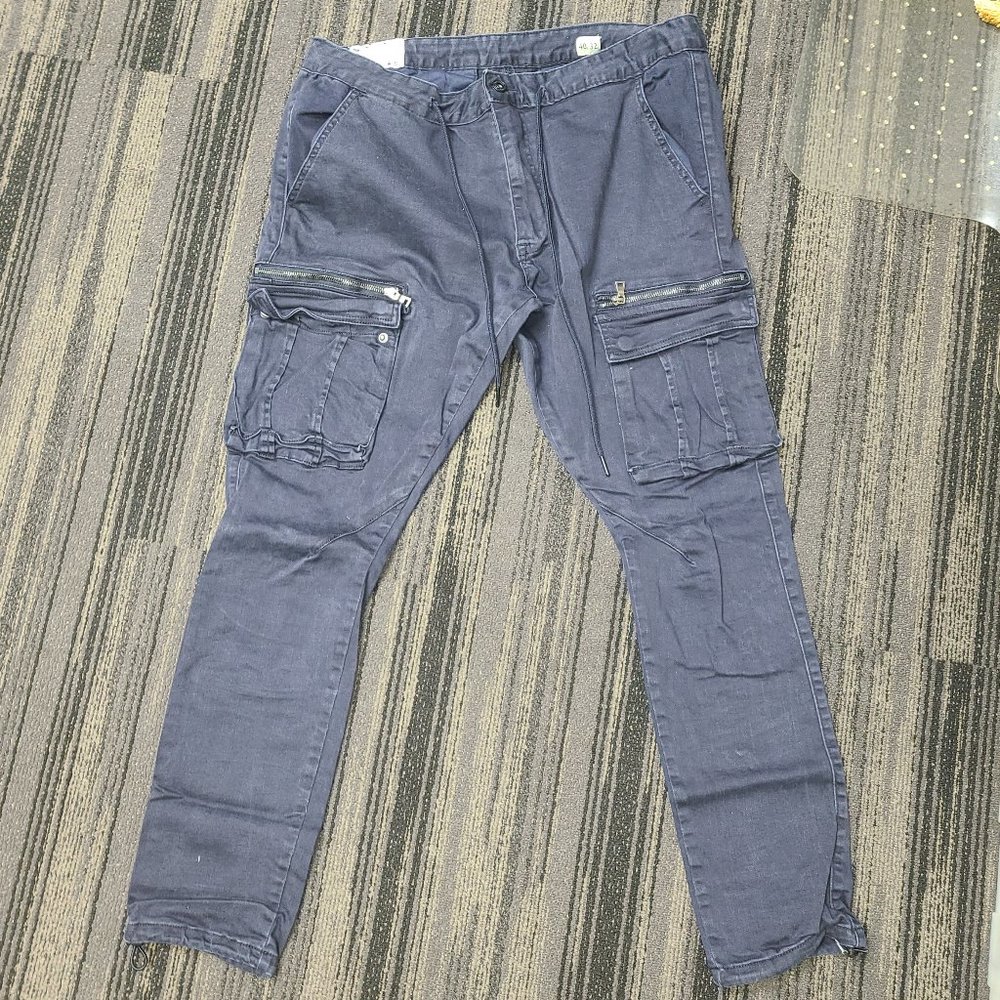Smoke Rise Skinny Drawstring Cargo Chino Navy Blue Pants Size 40